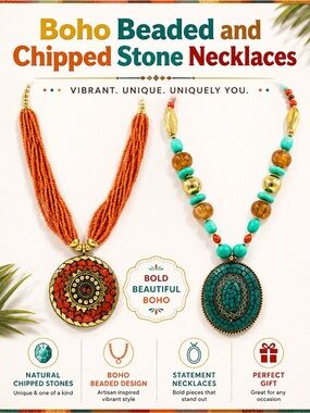 Boho Beaded and Chipped Stone Necklaces